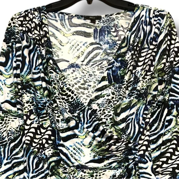 Milano Zebra and Leopard Print 3/4 Sleeve Ruching Top - Picture 5 of 11